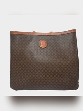 Vintage Celine Macadam Monogram Tote Bag MC98/2 Brown Coated Canvas Leather Trim